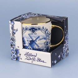 Mok met Molen Delfts Blauw - Hollands Souvenir - Gouden Details Mok met Molen Delfts Blauw - Hollands Souvenir - Gouden Details