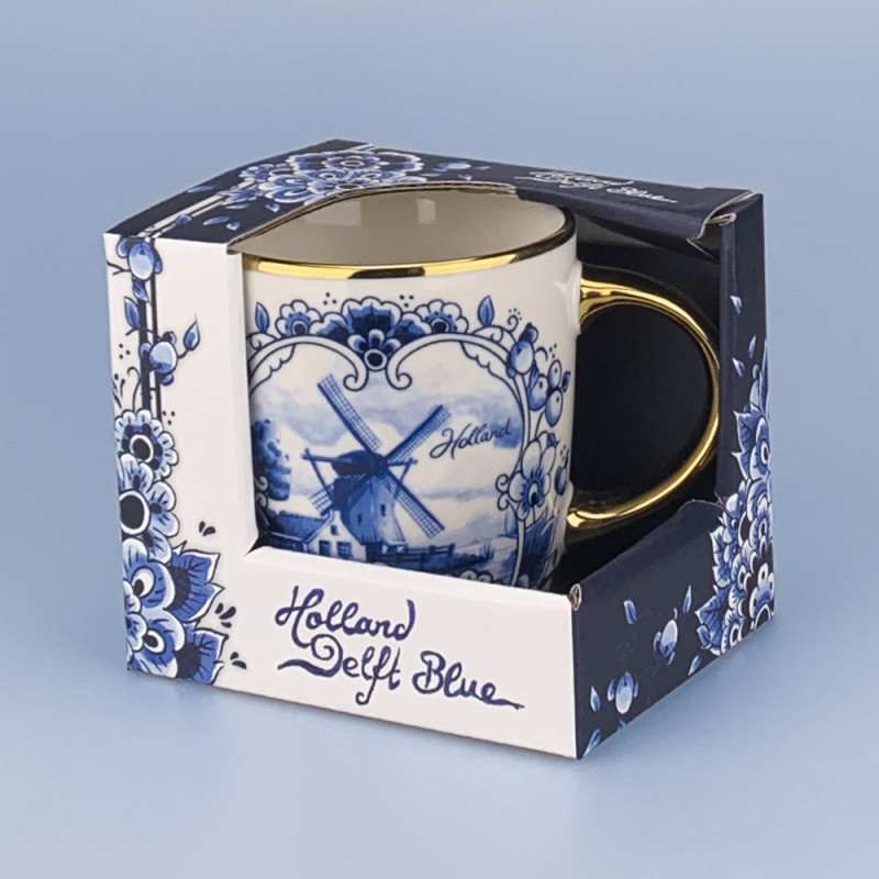 Mok met Molen Delfts Blauw - Hollands Souvenir - Gouden Details Mok met Molen Delfts Blauw - Hollands Souvenir - Gouden Details