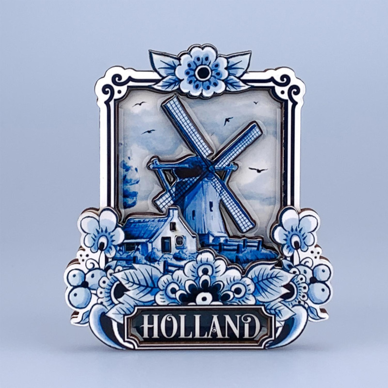 Gedetailleerde Holland Magneet - Klassiek Delfts Blauw MDF Decoratie Gedetailleerde Holland Magneet - Klassiek Delfts Blauw MDF Decoratie