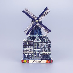 Gedetailleerde Delfts Blauwe Stadsmolen Magneet - Nederlands Souvenir