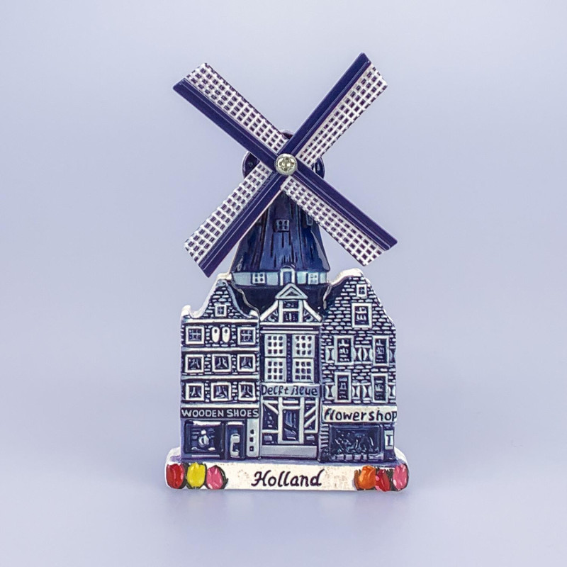 Gedetailleerde Delfts Blauwe Stadsmolen Magneet - Nederlands Souvenir Gedetailleerde Delfts Blauwe Stadsmolen Magneet - Nederlands Souvenir