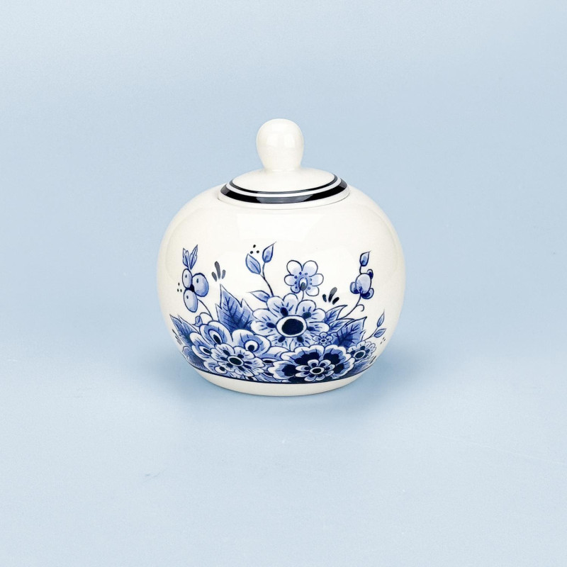 Klassieke Suikerpot Delftsblauw | Bloemenmotief met Deksel | Habermehl