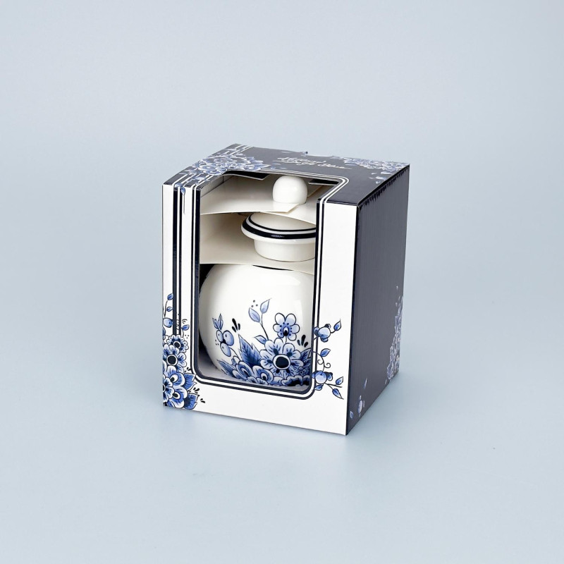 Klassieke Suikerpot Delftsblauw | Bloemenmotief met Deksel | Habermehl