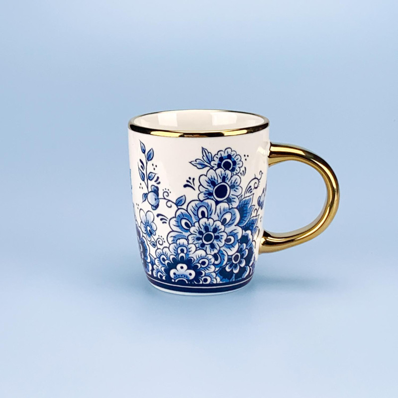 Beker Delfts Blauw Bloemen - Porselein met Goudaccent - Klein Formaat Beker Delfts Blauw Bloemen - Porselein met Goudaccent - Klein Formaat