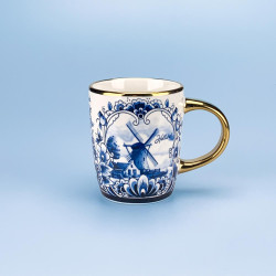 Beker Delfts Blauw Bloemen - Handig Formaat - Goud Afwerking