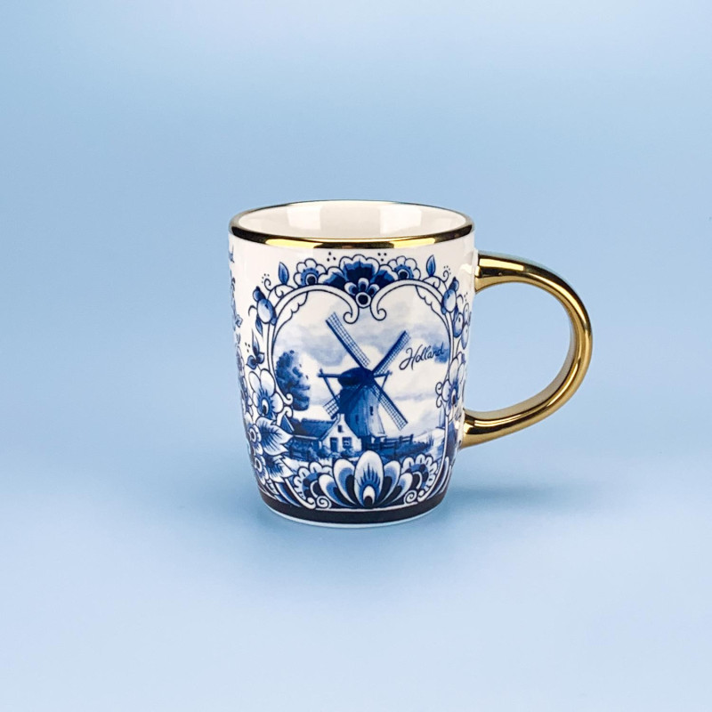 Beker Delfts Blauw Bloemen - Handig Formaat - Goud Afwerking Beker Delfts Blauw Bloemen - Handig Formaat - Goud Afwerking