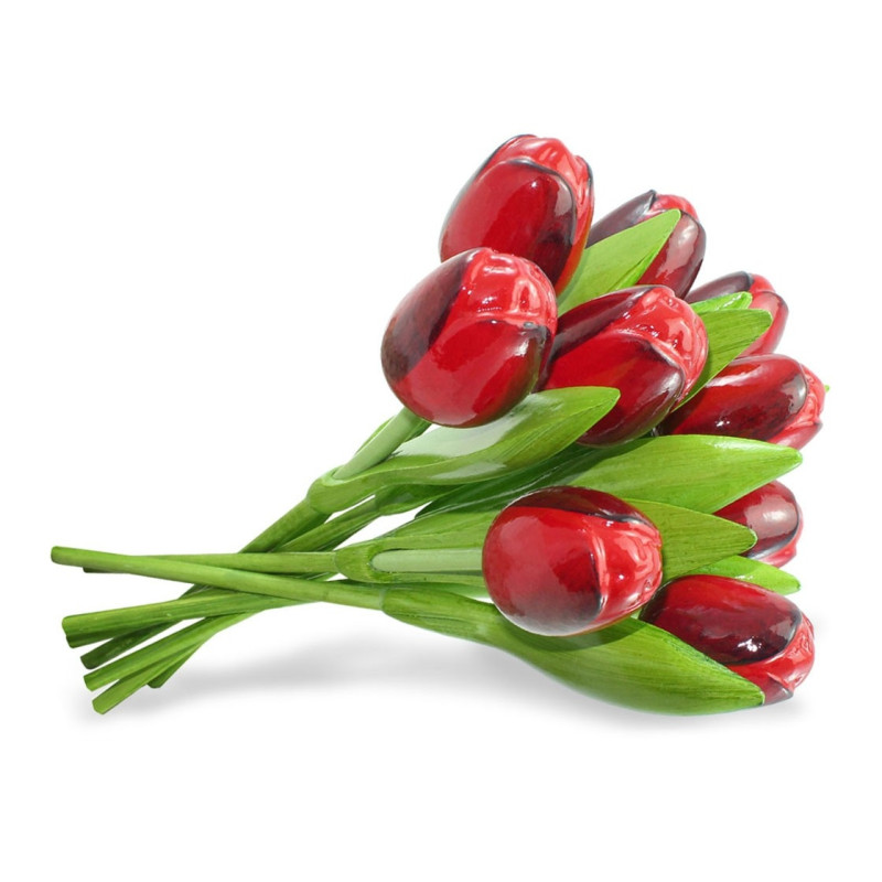 Boeket van 9 houten tulpen Red Aubergine Boeket van 9 houten tulpen Red Aubergine