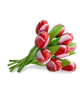Boeket van 9 houten tulpen Red White Boeket van 9 houten tulpen Red White