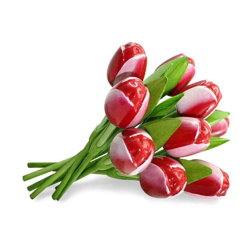 Boeket van 9 houten tulpen Red White Boeket van 9 houten tulpen Red White