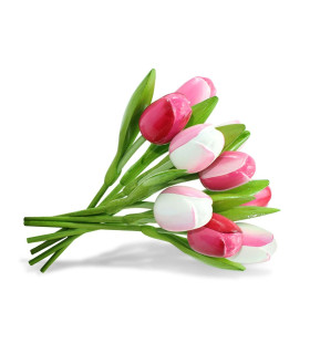 Boeket van 9 houten tulpen Pink & White Boeket van 9 houten tulpen Pink & White