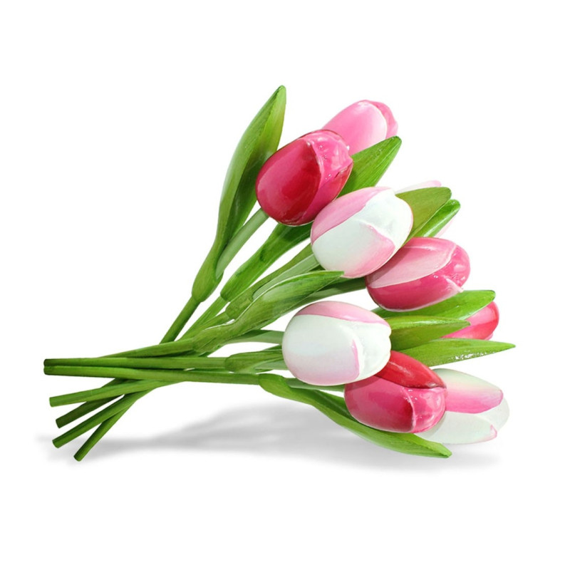 Boeket van 9 houten tulpen Pink & White Boeket van 9 houten tulpen Pink & White